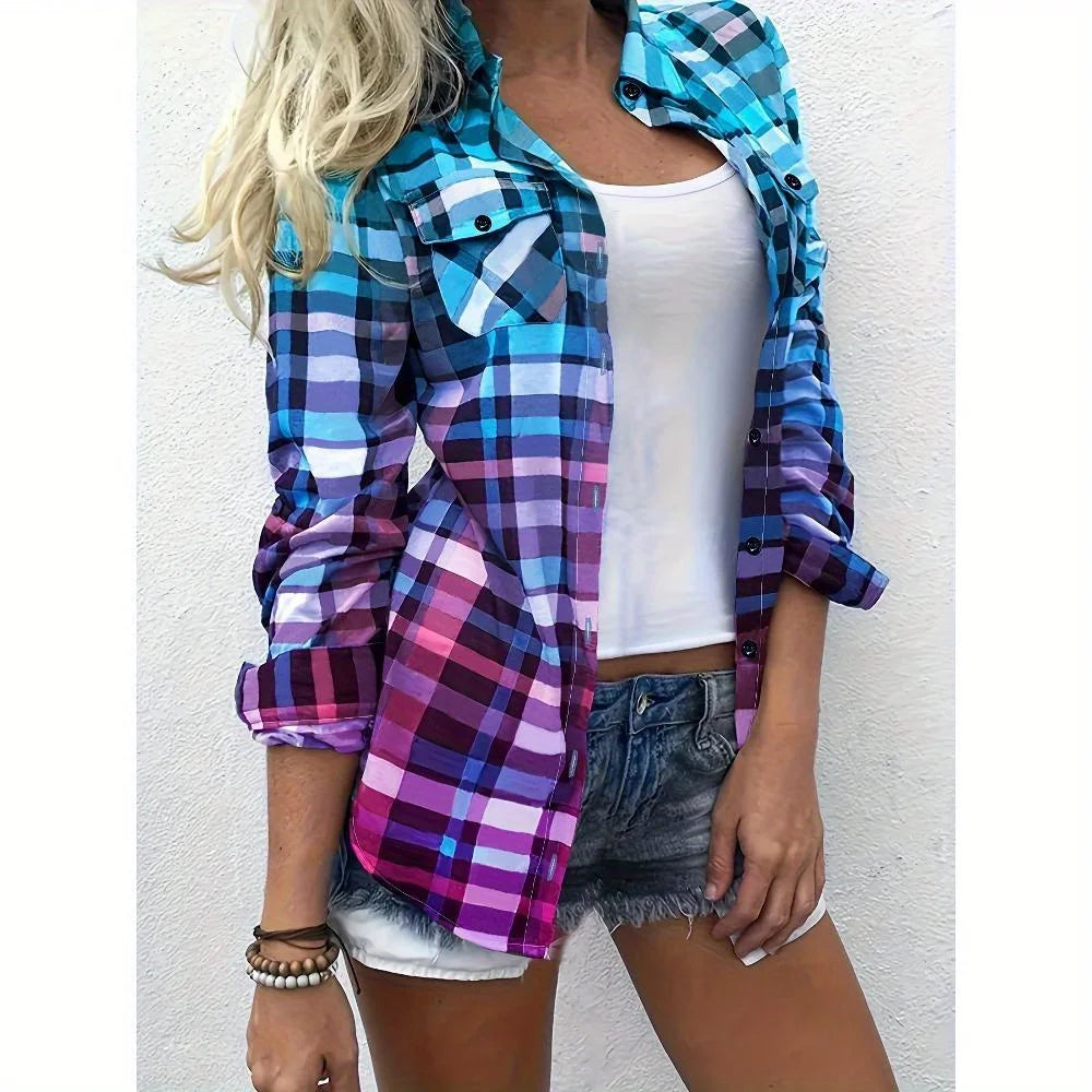 Gradient Check Lapel Shirt